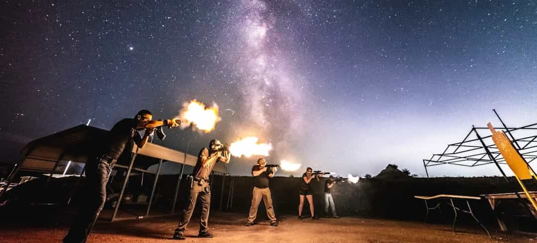 Group shooting with colored smoke in the Southern Utah desert